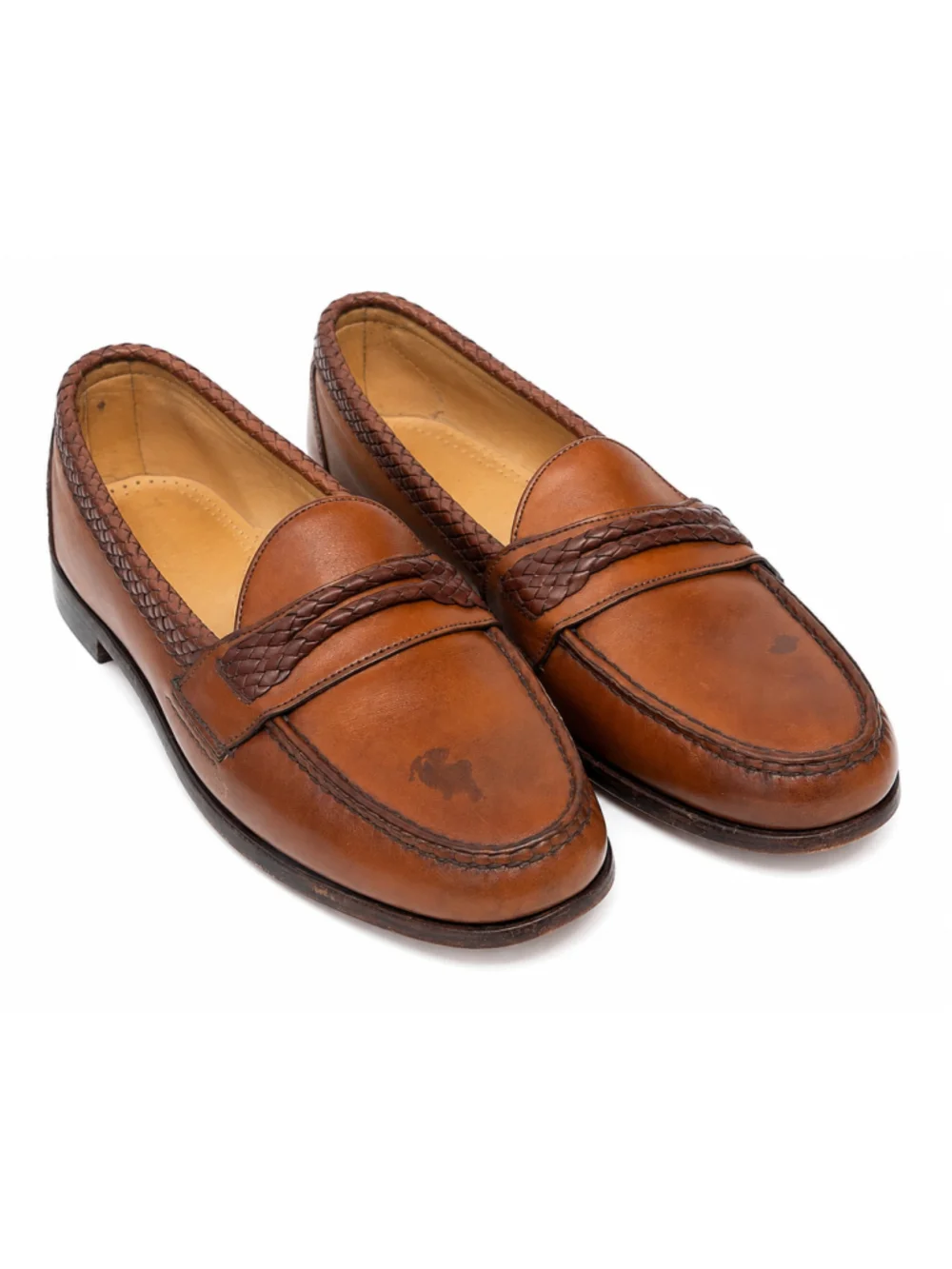 Vintage Allen Edmonds Brown Leather Braided Penny Loafers Men Dress Shoes Sz 13